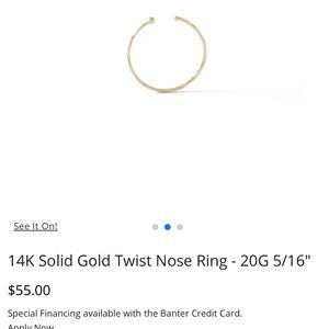 14k Solid Gold Twist Nose Ring
